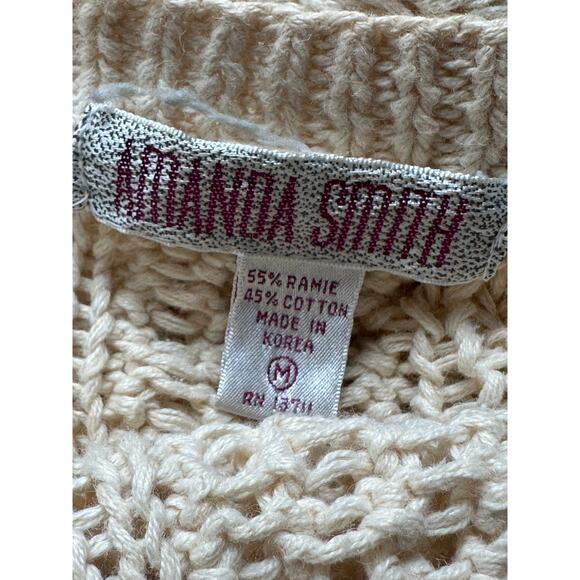 VTG Cableknit Sweater Vest Cream Size Medium Classic Fisherman Knit Fall Staple - Picture 3 of 7